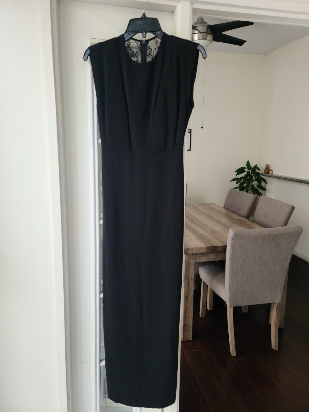 Sleeveless Black Maxi Dress with Lace Yoke